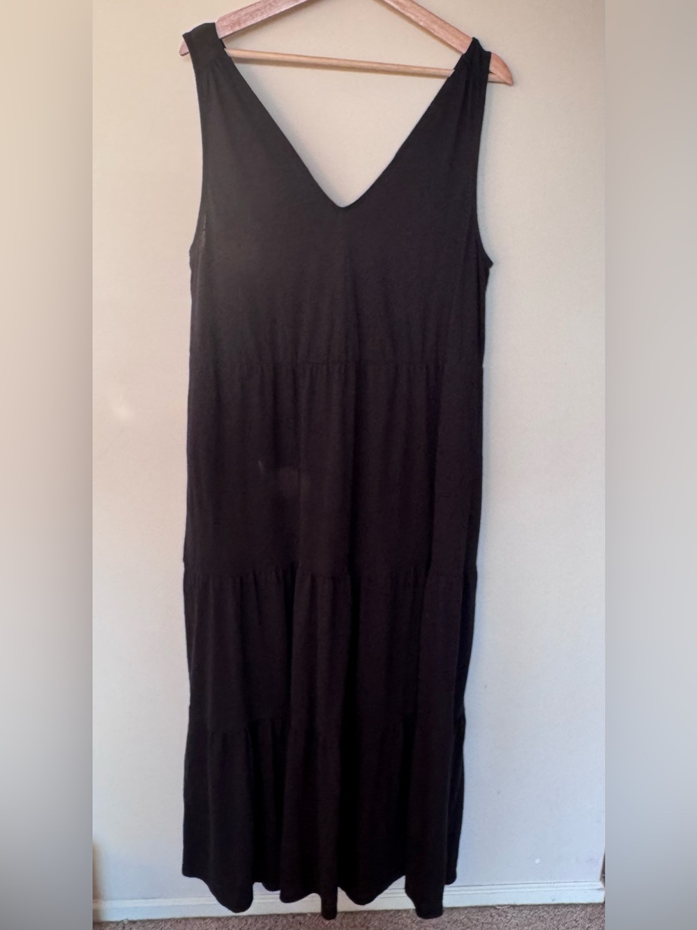 Joe Fresh Comfy Black V-Neck Tiered Linen Blend Maxi Dress